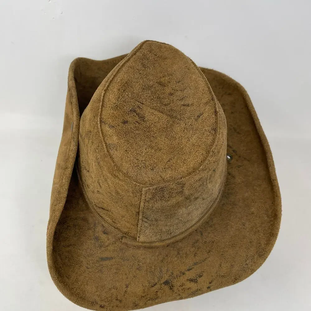 Henschel Hats Mountaineer Western Leather Aussie Hat Brown Distressed unisex L